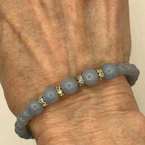 Angelite Gemstone Bracelet Peru Gemstones 8mm, 6mm, 4mm + Rhinestones